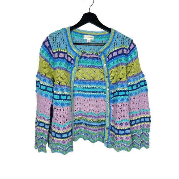 northern isles Sweaters - Northern Isles Blue Green Purple Open Knit Button Up Medium